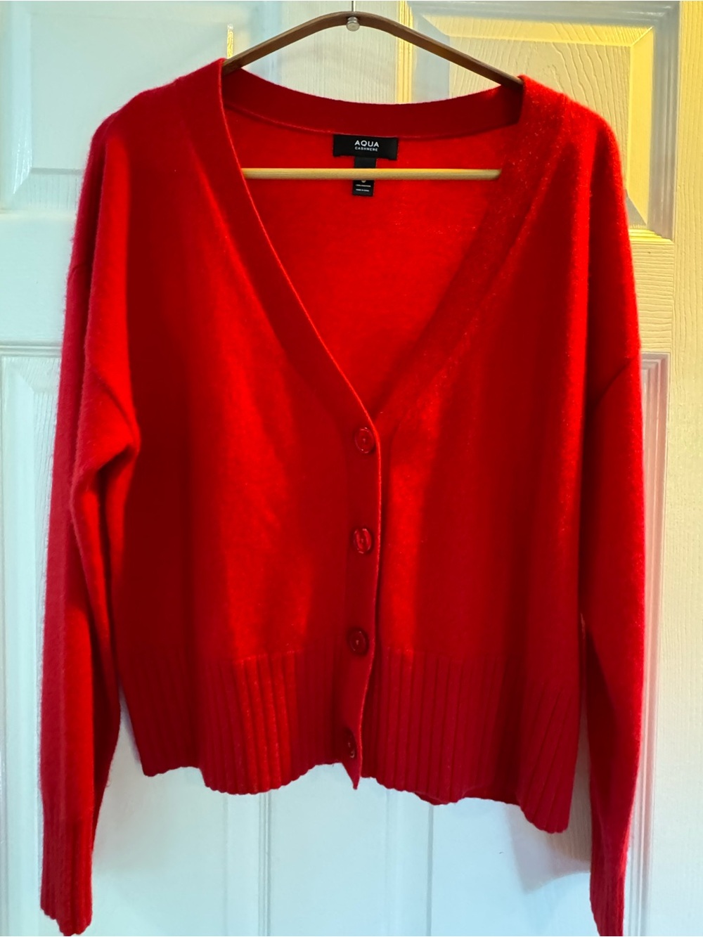 Aqua Vibrant Red V-Neck Button Cardigan
